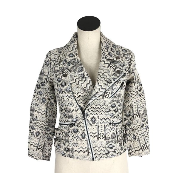 Capulet NWT Women's Size Small** White Grey Silver Metallic Print Moto Jacket - Picture 1 of 14